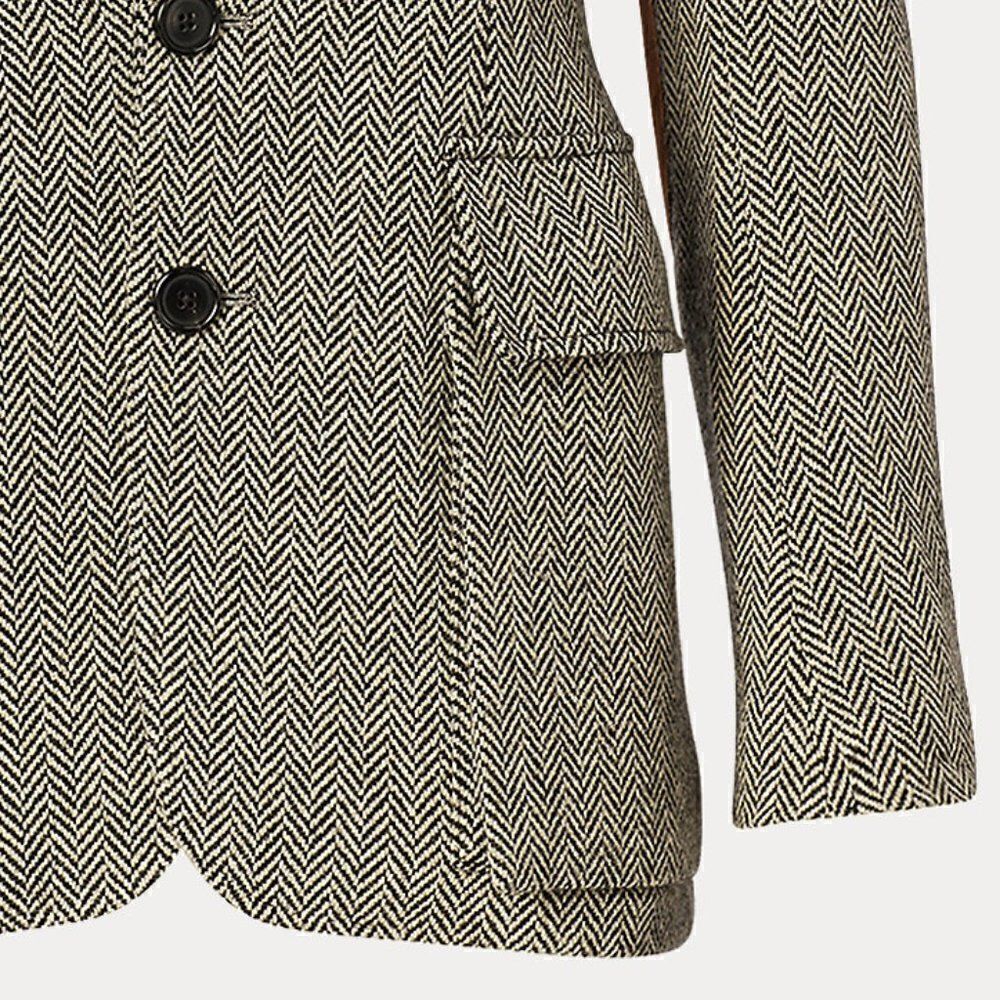 Ralph Lauren Collection Black & Cream Herringbone Wool Tweed Blazer - Picture 15 of 17